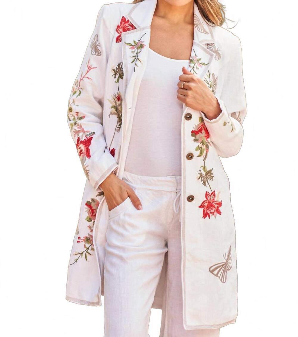 NEW PAPARAZZI embroidered slub coat in white